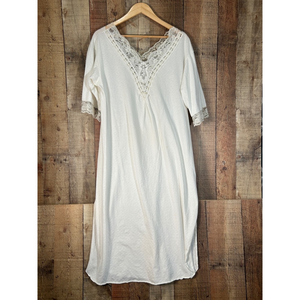 Vtg 80s Christian Dior Saks Fifth Avenue Lace Nightgown Cream White Slip Dress